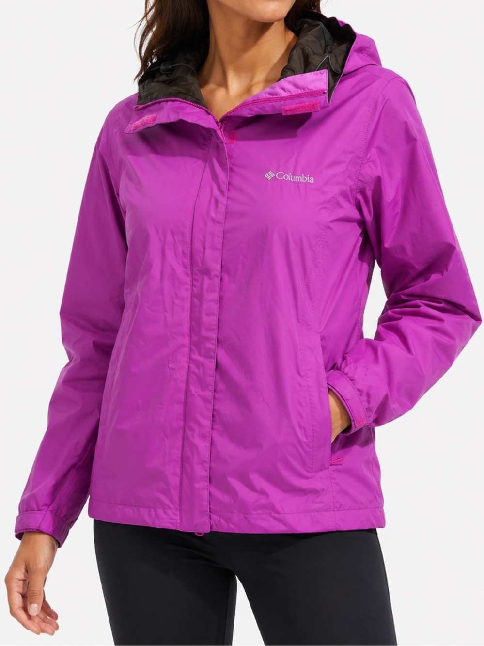 Columbia Vibrant Purple Rain Jacket Lightweight Waterproof Hooded Windbreaker